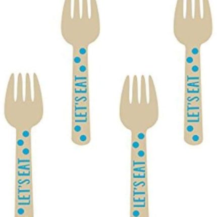 Amscan -12 Blue Buffet Mini Wooden Forks