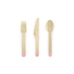 PartyDeco -  Couverts en bois Cœurs, rose vif 16cm 18pcs