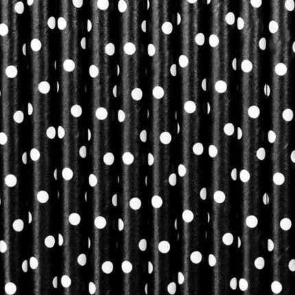 PartyDeco -  Pailles en papier noirs pois blancs 10pcs