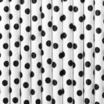 PartyDeco -  Pailles en papier blanc pois noir 10pcs