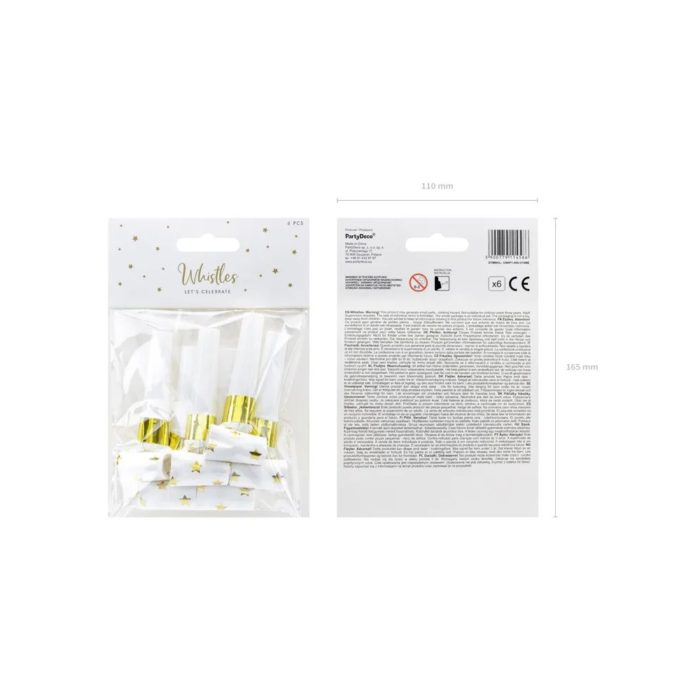 PartyDeco - Sifflets Etoiles, blanc (1 pqt. / 6 pc.)