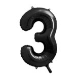 PartyDeco - Ballon Chiffre 3, noir 86cm
