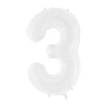 PartyDeco - Ballon Chiffre 3, blanc  86cm