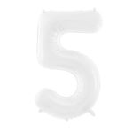 PartyDeco - Ballon Chiffre 5, blanc  86cm