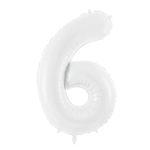 PartyDeco - Ballon Chiffre 6, blanc  86cm