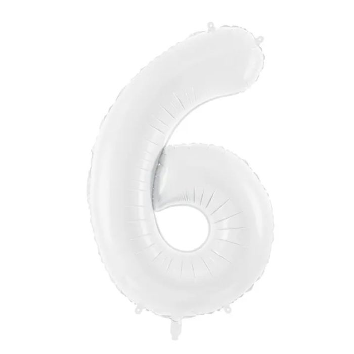 PartyDeco - Ballon Chiffre 6, blanc  86cm