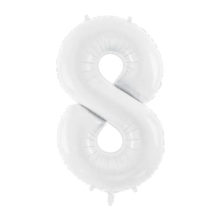 PartyDeco - Ballon Chiffre 8, blanc  86cm