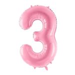 PartyDeco - Ballon Chiffre 3, Rose  86cm