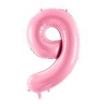 PartyDeco - Ballon Chiffre 9, Rose  86cm