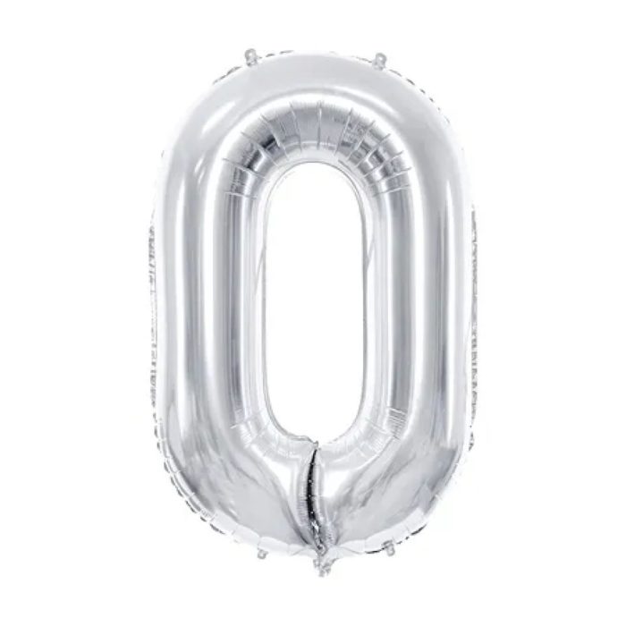 PartyDeco - Ballon Chiffre 0, Argenté  86cm