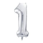 PartyDeco - Ballon Chiffre 1, Argenté  86cm