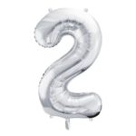 PartyDeco - Ballon Chiffre 2, Argenté  86cm