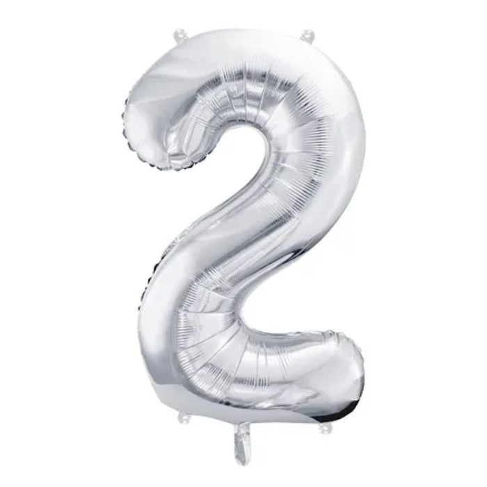 PartyDeco - Ballon Chiffre 2, Argenté  86cm