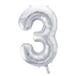 PartyDeco - Ballon Chiffre 3, Argenté  86cm