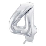 PartyDeco - Ballon Chiffre 4, Argenté  86cm