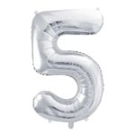 PartyDeco - Ballon Chiffre 5, Argenté  86cm