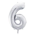 PartyDeco - Ballon Chiffre 6, Argenté  86cm