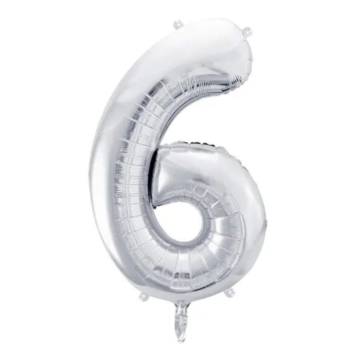 PartyDeco - Ballon Chiffre 6, Argenté  86cm
