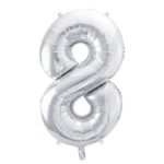 PartyDeco - Ballon Chiffre 8, Argenté  86cm