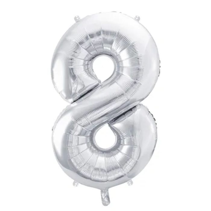 PartyDeco - Ballon Chiffre 8, Argenté  86cm