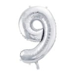 PartyDeco - Ballon Chiffre 9, Argenté  86cm