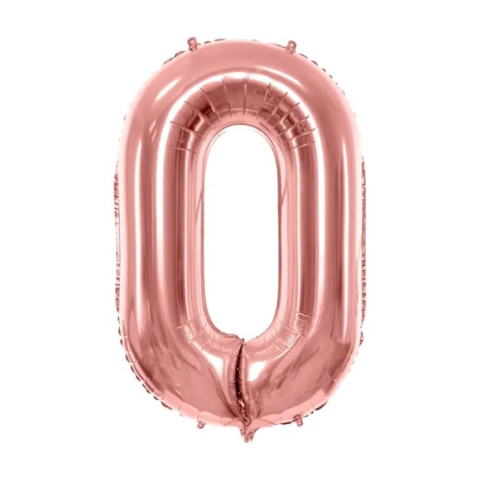 PartyDeco - Ballon Chiffre 0, Or Rose  86cm