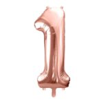 PartyDeco - Ballon Chiffre 1, Or Rose  86cm