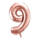 PartyDeco - Ballon Chiffre 9, Or Rose  86cm