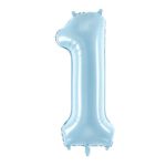 PartyDeco - Ballon Chiffre 1, Bleu Clair  86cm