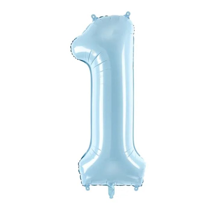 PartyDeco - Ballon Chiffre 1, Bleu Clair  86cm