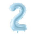 PartyDeco - Ballon Chiffre 2,  Bleu Clair  86cm