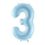 PartyDeco - Ballon Chiffre 3,  Bleu Clair  86cm