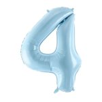 PartyDeco - Ballon Chiffre 4,  Bleu Clair  86cm