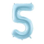 PartyDeco - Ballon Chiffre 5,  Bleu Clair  86cm