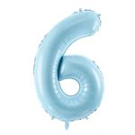 PartyDeco - Ballon Chiffre 6,  Bleu Clair  86cm