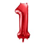 PartyDeco - Ballon Chiffre 1, Rouge 86cm