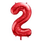 PartyDeco - Ballon Chiffre 2, Rouge 86cm