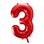 PartyDeco - Ballon Chiffre 3, Rouge 86cm