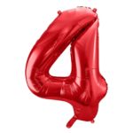 PartyDeco - Ballon Chiffre 4, Rouge 86cm