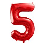 PartyDeco - Ballon Chiffre 5, Rouge 86cm
