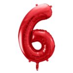 PartyDeco - Ballon Chiffre 6, Rouge 86cm
