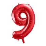 PartyDeco - Ballon Chiffre 9, Rouge 86cm