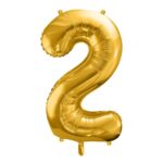 PartyDeco - Ballon Chiffre 2, Or 86cm