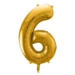 PartyDeco - Ballon Chiffre 6, Or 86cm