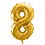 PartyDeco - Ballon Chiffre 8, Or 86cm
