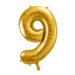 PartyDeco - Ballon Chiffre 9, Or 86cm