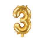 PartyDeco - Ballon Mylar Chiffre ''3'', 35cm, doré