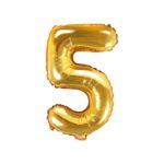 PartyDeco - Ballon Mylar Chiffre ''5'', 35cm, doré