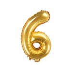 PartyDeco - Ballon Mylar Chiffre ''6'', 35cm, doré