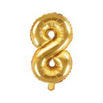 PartyDeco - Ballon Mylar Chiffre ''8'', 35cm, doré